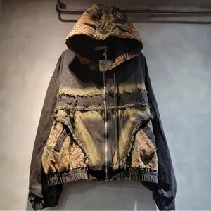 Men's Black and Brown Hooded Jacket